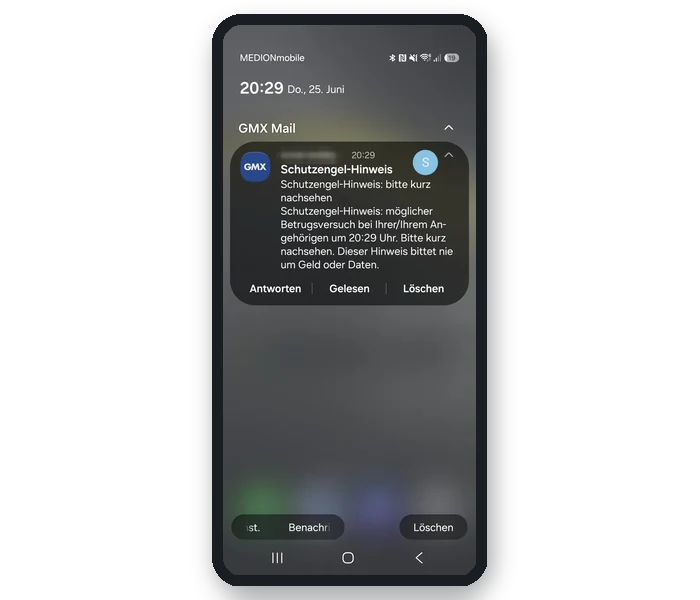 E-Mail-Benachrichtigung des Angehörigen-Alarms der Schutzengel-App