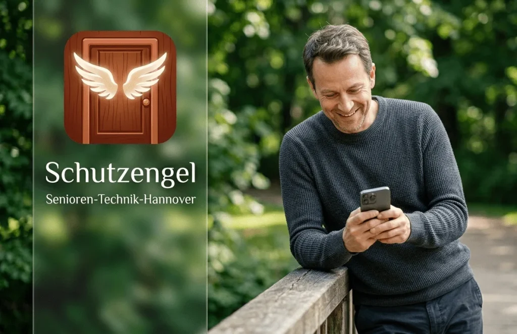 Sohn wird unterwegs vom Angehörigen-Alarm der Schutzengel-App informiert