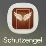 App-Icon der Schutzengel-App: Holztür mit Engelsflügeln
