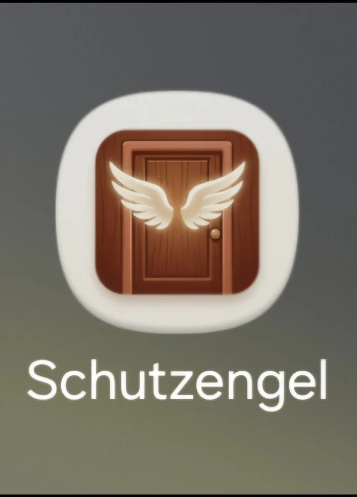 App-Icon der Schutzengel-App: Holztür mit Engelsflügeln