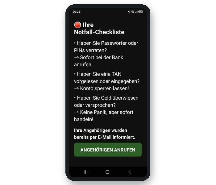 Notfall-Checkliste der Schutzengel-App mit klaren Handlungsschritten